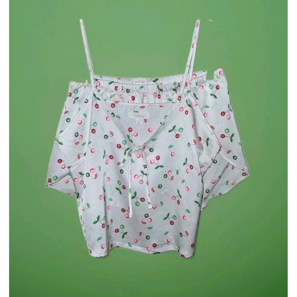Colsie Womens Cami & Shorts Pajama Set Sleepwear Satin Cherry Print Size M